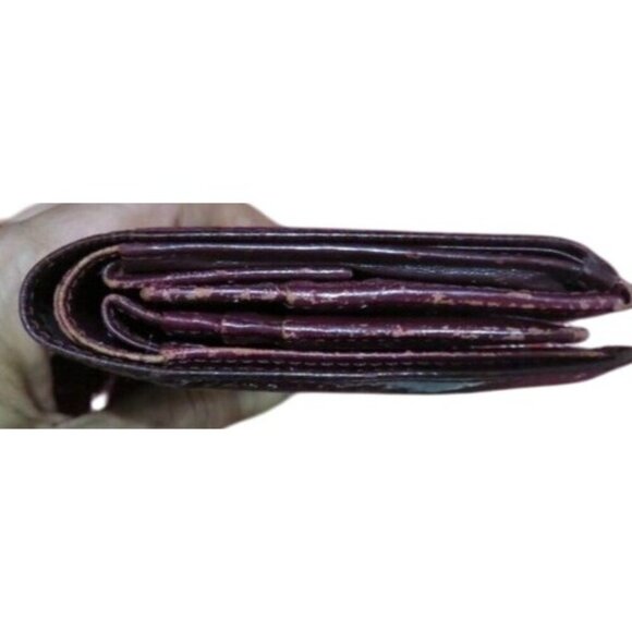 Givenchy Vintage Burgundy Ostrich Croc Embossed Leather Trifold Wallet coin case - Picture 4 of 14